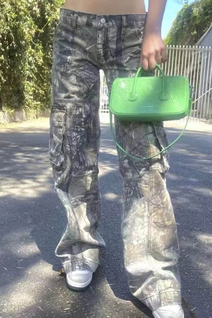 Sofia™ | Pantaloni cargo in denim a vita alta