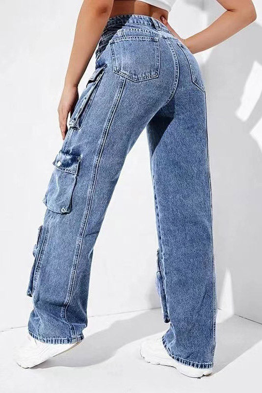 Sofia™ | Pantaloni cargo in denim a vita alta