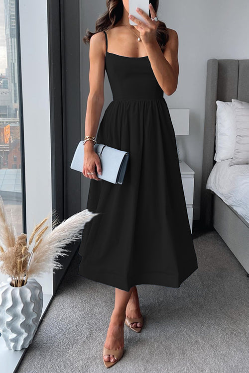 Vina - Elegante Abito Midi A-Line con Spalline