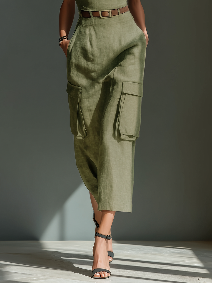 Noemi | Abito Midi in Lino Verde