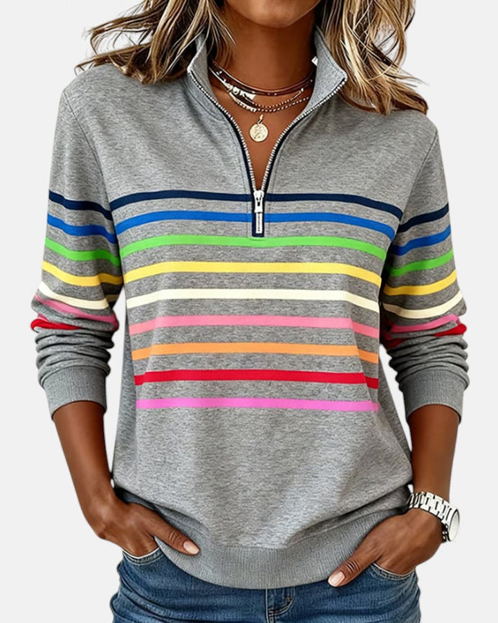 Giulia | Felpa con zip a righe arcobaleno