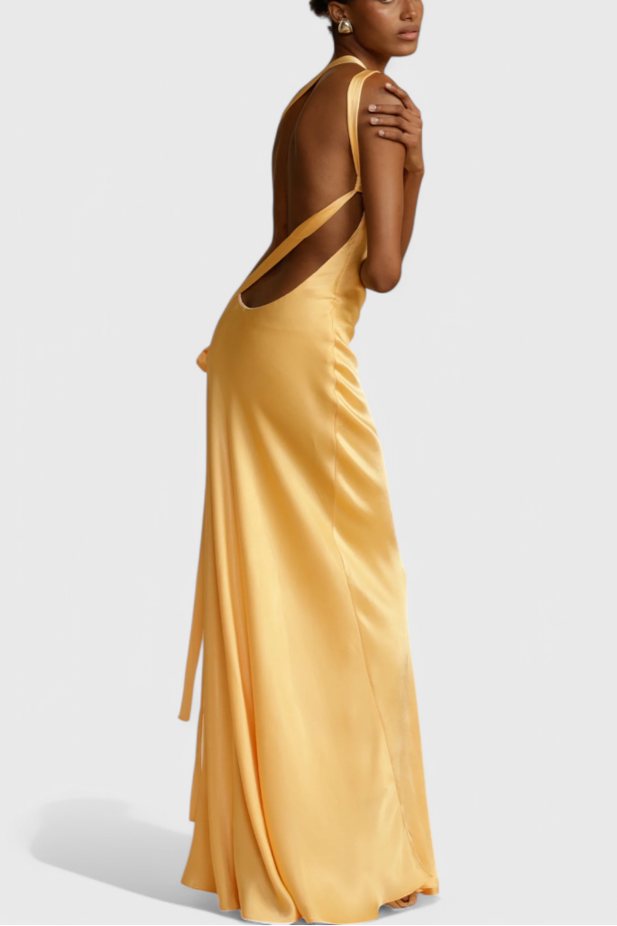 Lucra Vestito Maxi con Spalline Diagonali e Schiena Scoperta