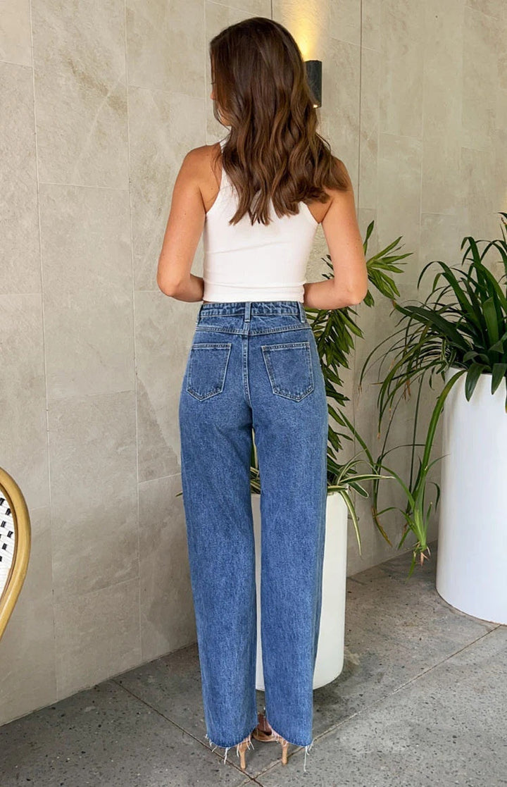 Sofia™ | Celeste - Jeans con Perle di Lusso