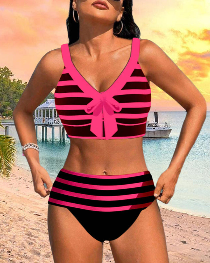 Elena™ | Costume da Bagno a Righe a vita alta