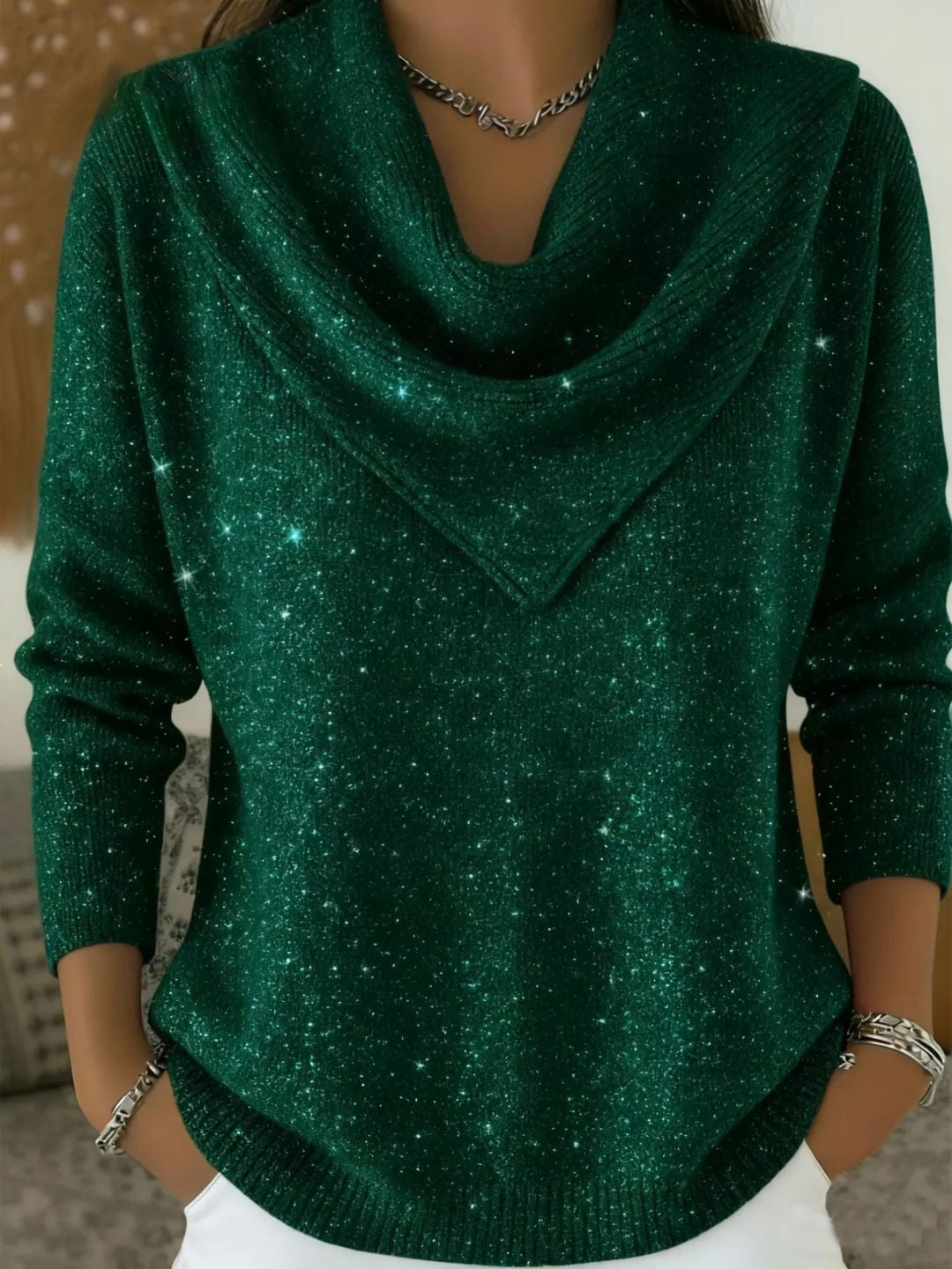 Aurora | Maglione Brillante Con Collo Drappeggiato
