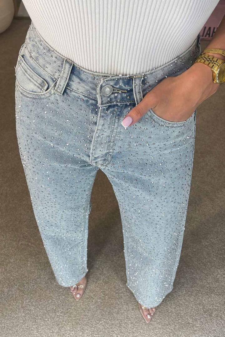 Sofia™ | Pantaloni cargo in denim a vita alta