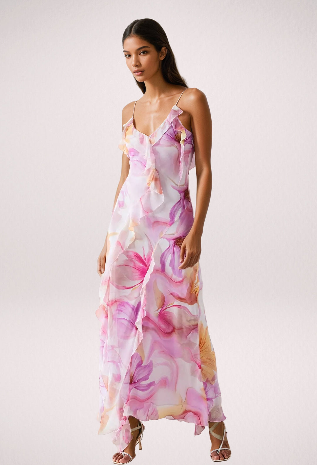 Nylah | Abito Maxi con Rouches Floreali