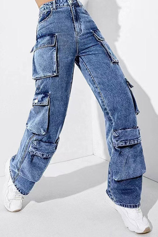 Sofia™ | Pantaloni cargo in denim a vita alta