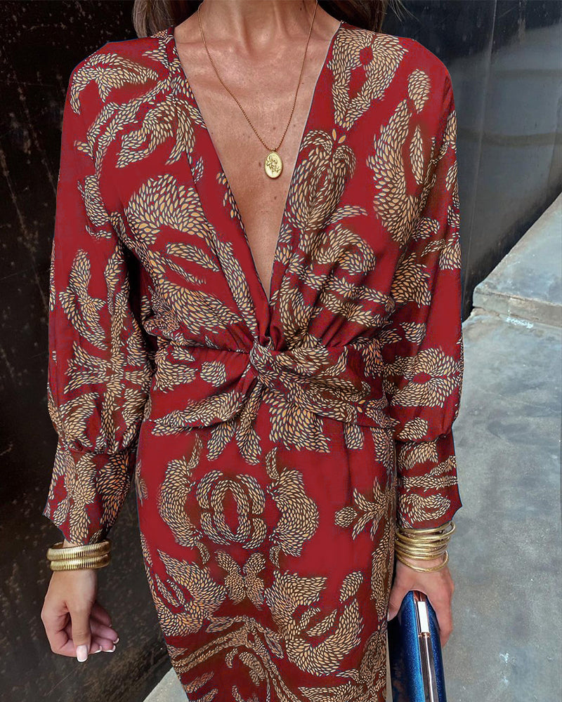 Janella - Vestito Midi Lungo Vintage con Maniche Drappeggiate