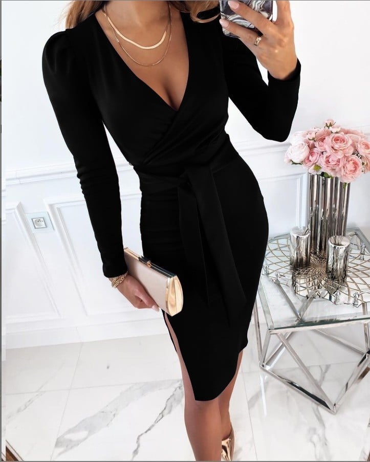 Caitlyn - Vestito Midi con Scollo a V e Spalline Legate