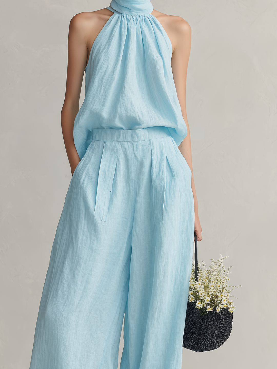 Luce | Completo in Cotone-Lino Elegante Azzurro