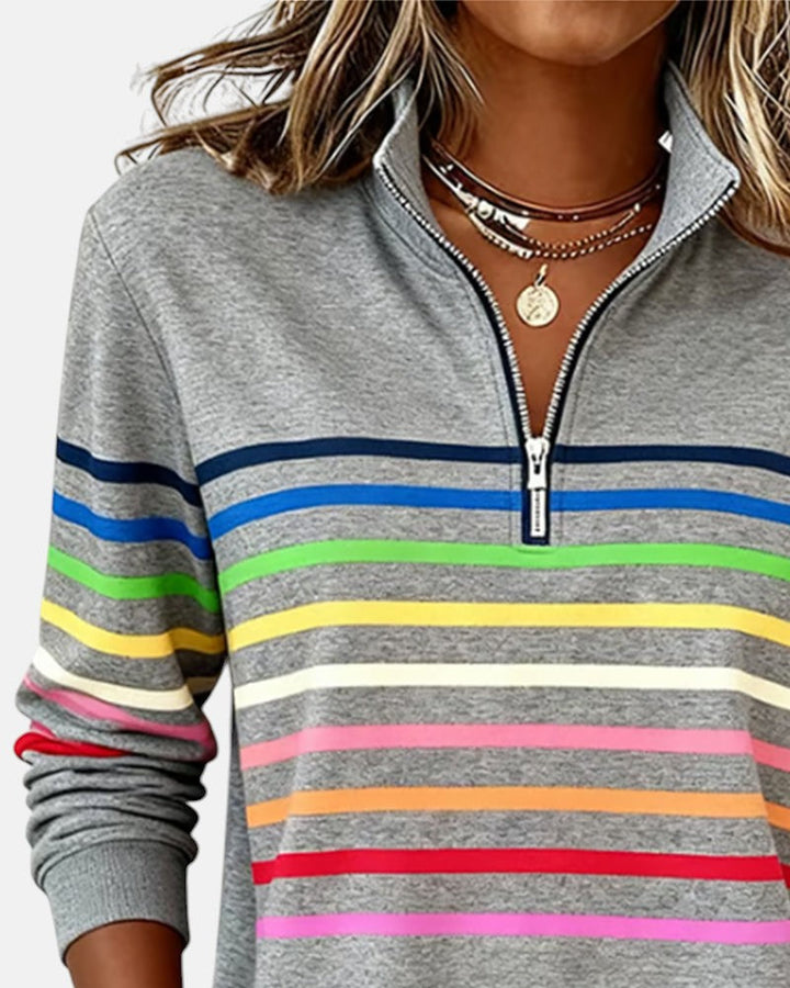 Giulia | Felpa con zip a righe arcobaleno