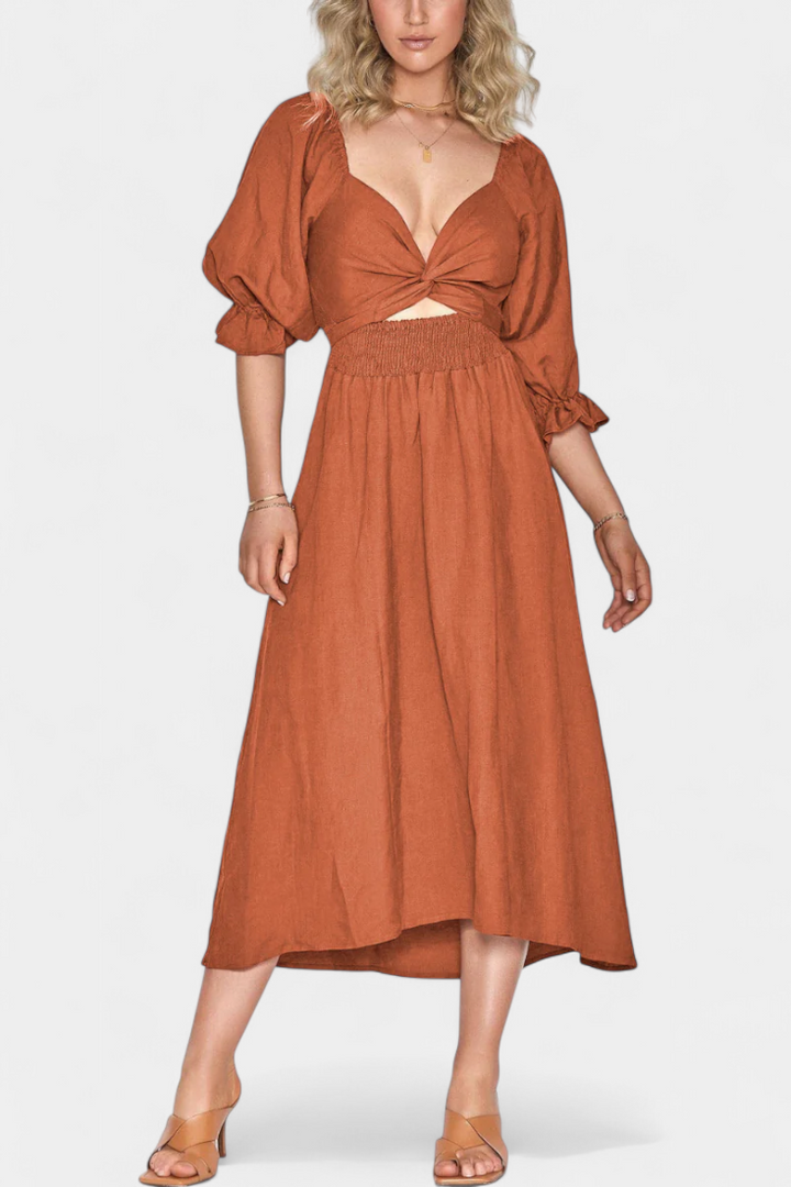 Petra Vestito Midi a Due Livelli con Corpo Arricciato