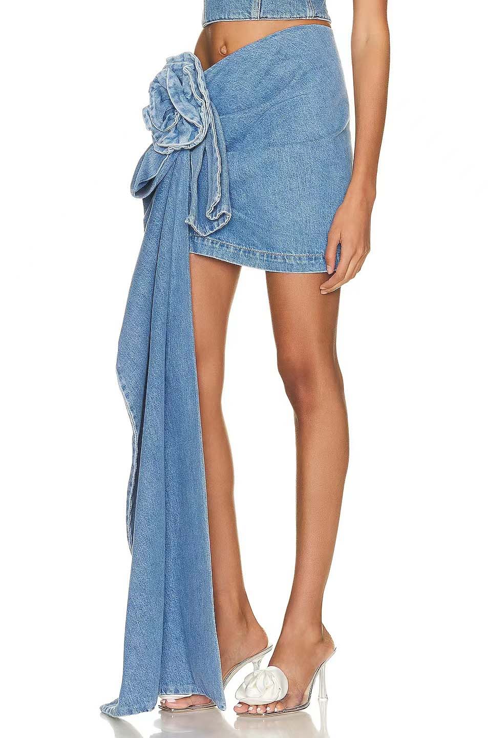 Sofia™ | Mini Denim Skirt with 3D Rose Accents