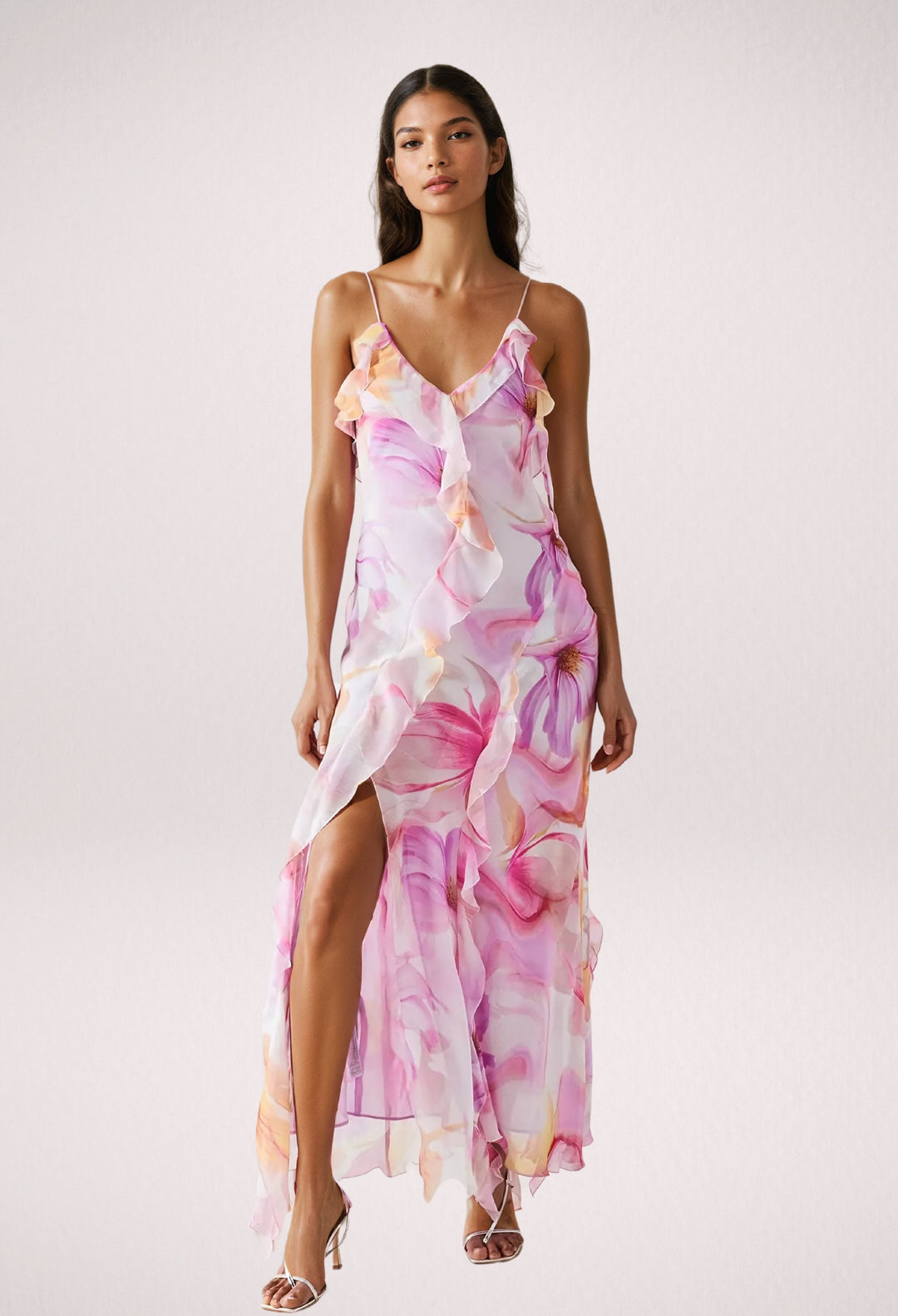 Nylah | Abito Maxi con Rouches Floreali