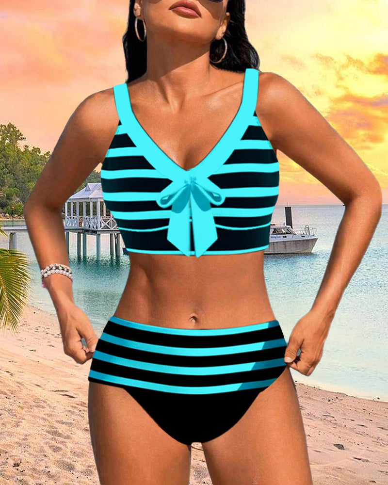 Elena™ | Costume da Bagno a Righe a vita alta