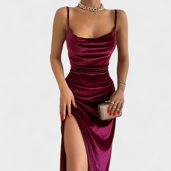 Gabriela - Vestito in velluto con spacco