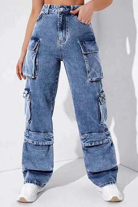 Sofia™ | Pantaloni cargo in denim a vita alta