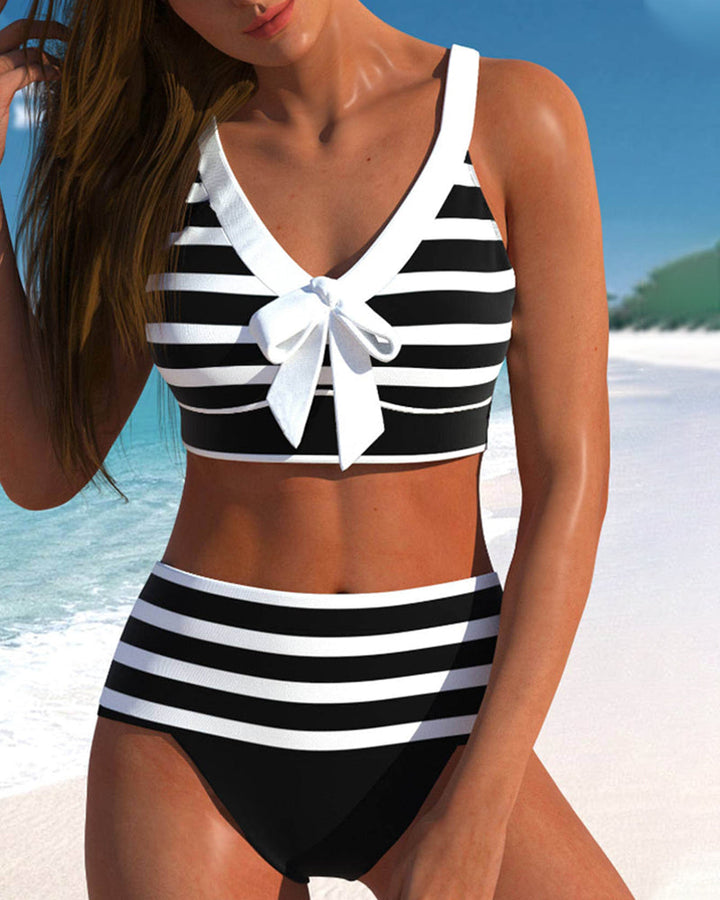 Elena™ | Costume da Bagno a Righe a vita alta