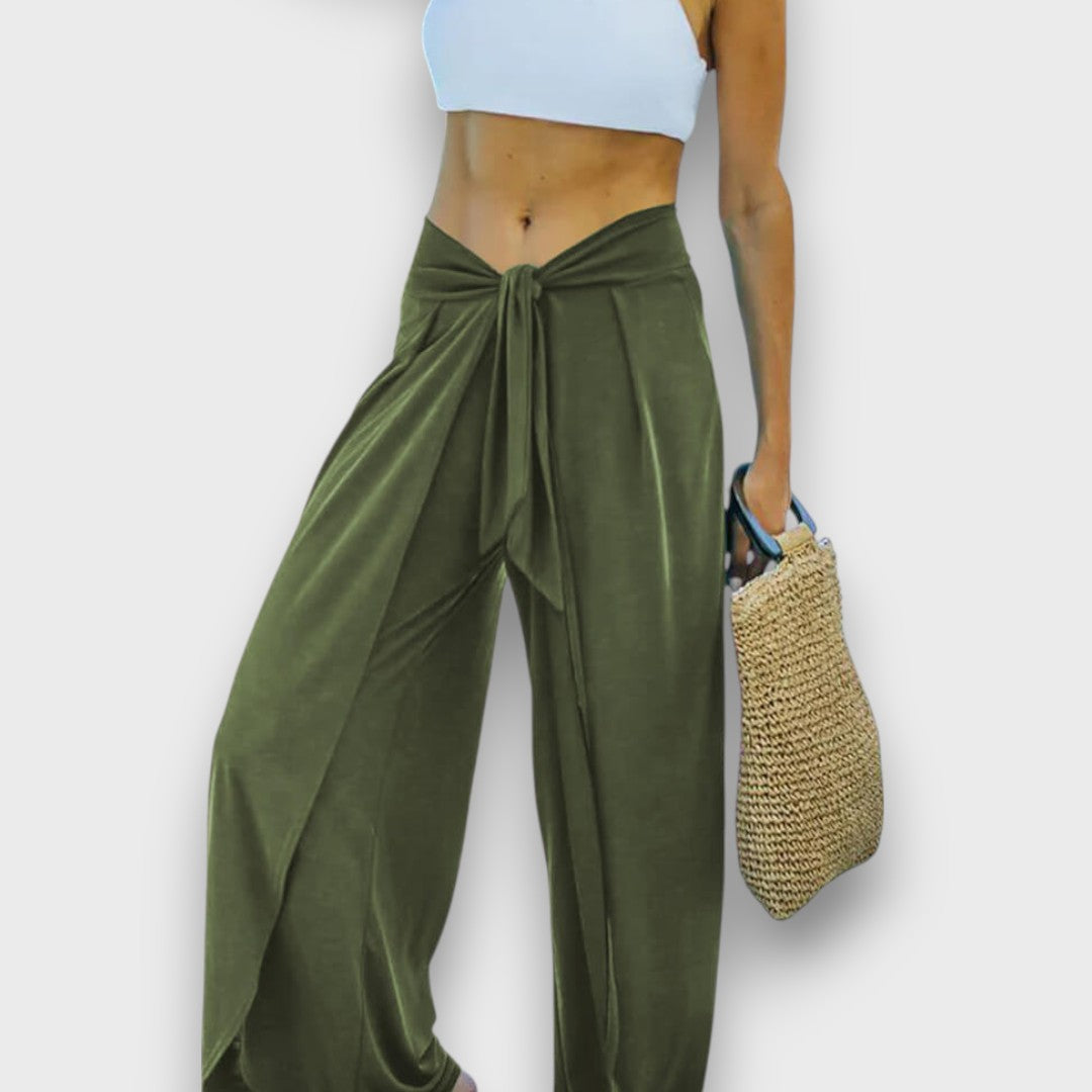 Narella – Pantaloni estivi con effetto incrociato e cintura da annodare
