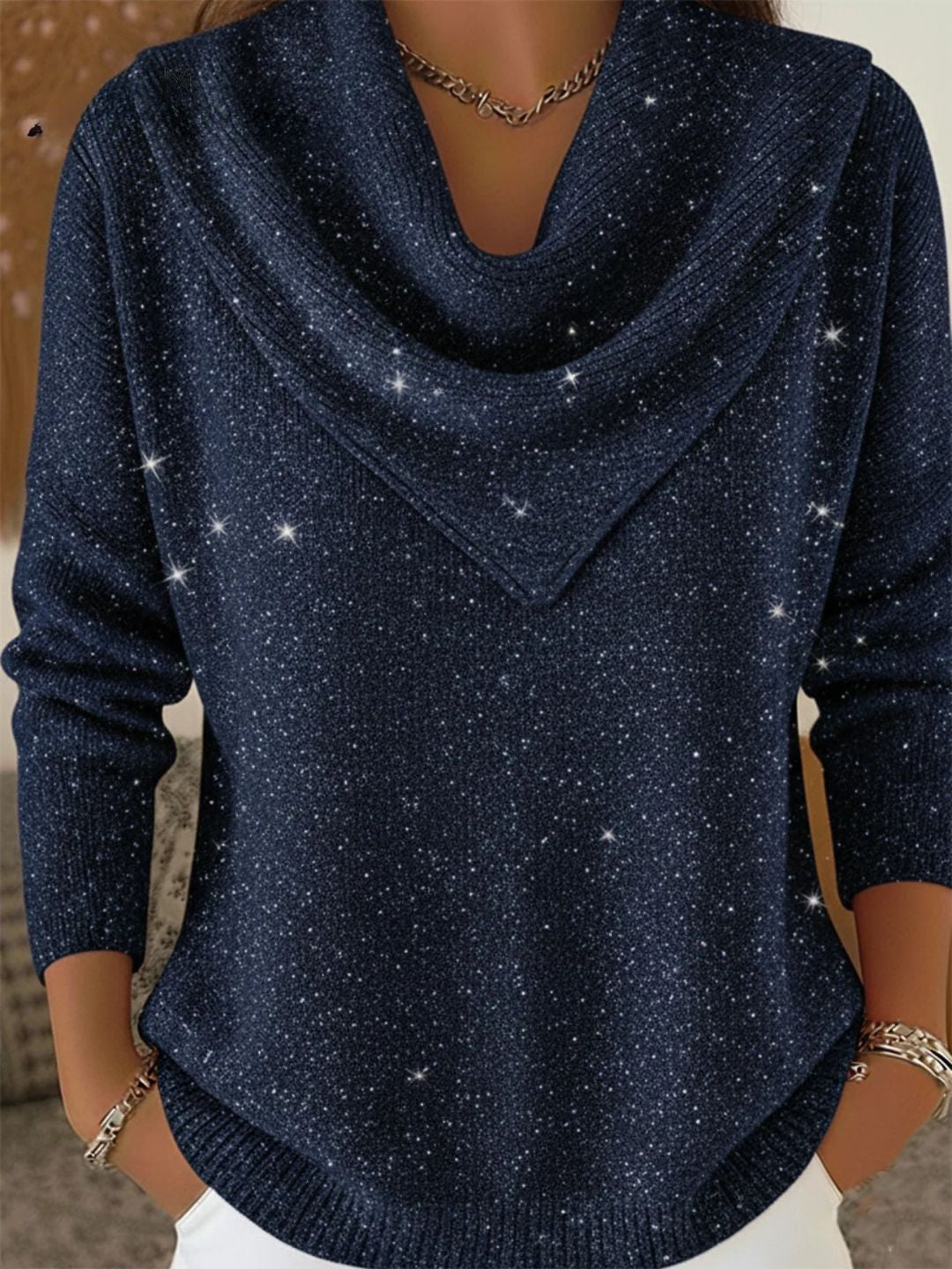 Aurora | Maglione Brillante Con Collo Drappeggiato