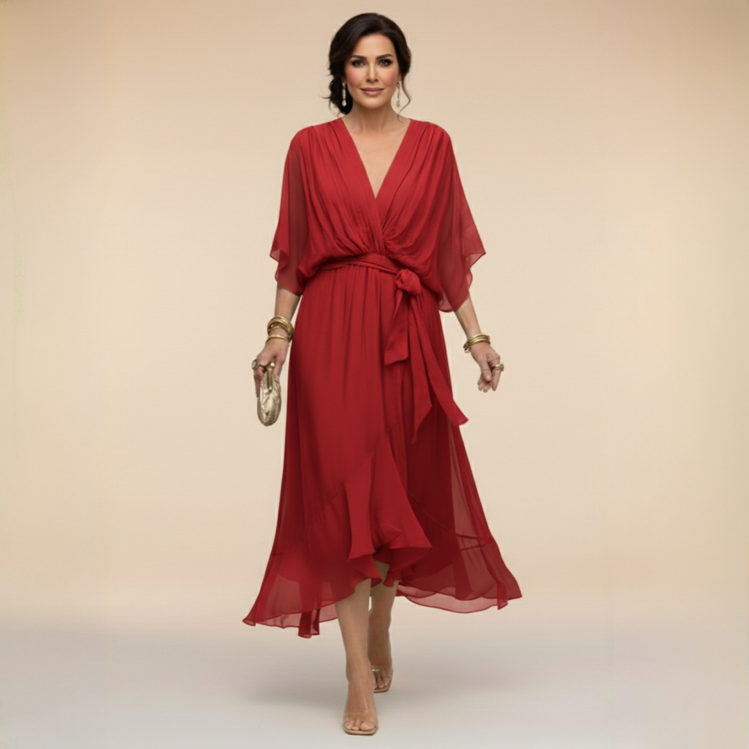 Monica - Vestito in chiffon con scollo a V