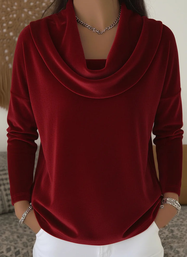 ELENA | Maglia in Velluto con Collo Drappeggiato