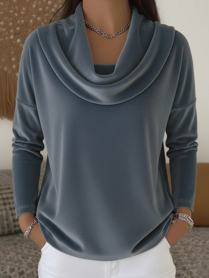ELENA | Maglia in Velluto con Collo Drappeggiato