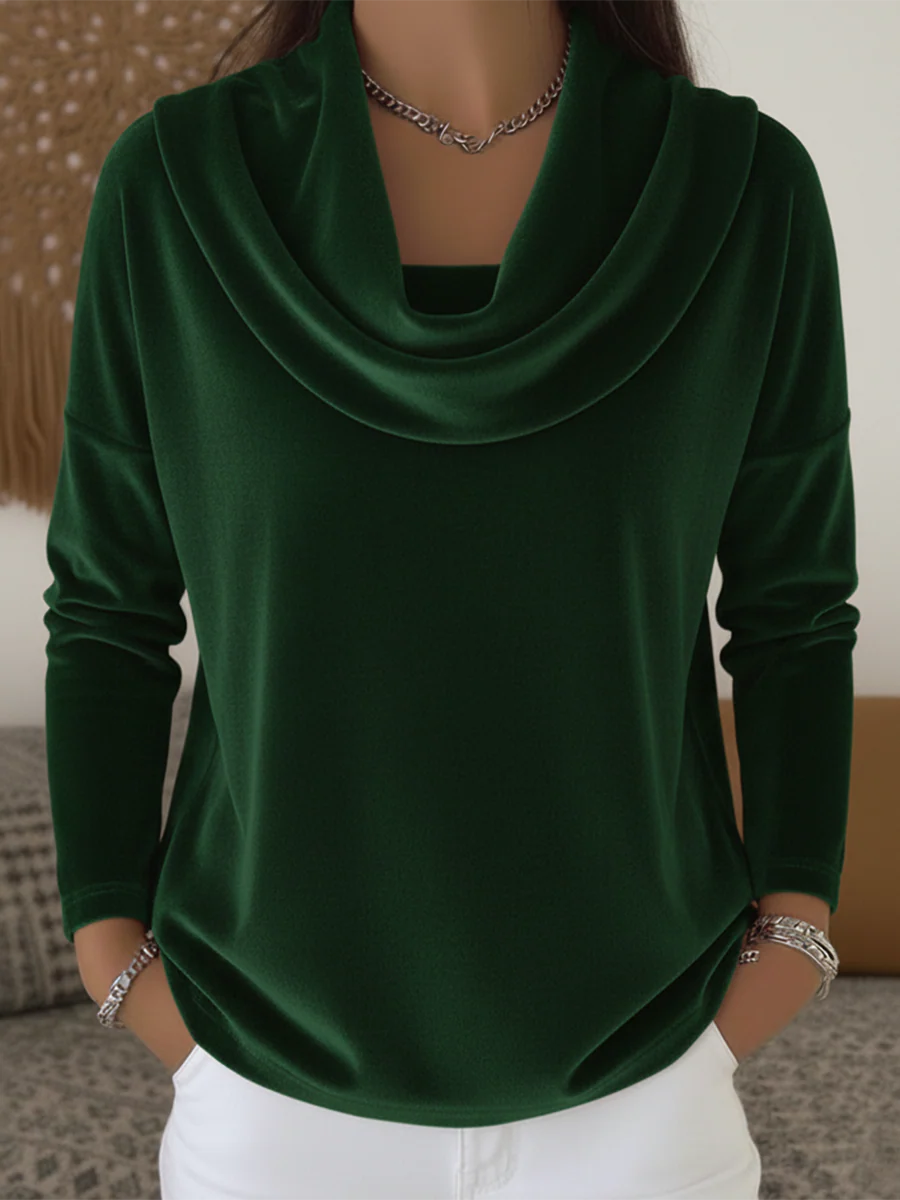 ELENA | Maglia in Velluto con Collo Drappeggiato