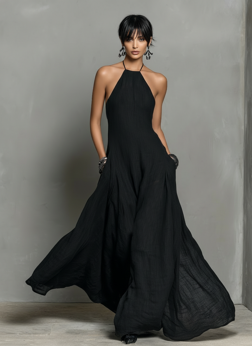 Abito Maxy Senza Maniche in Lino Minimalista da Donna MDZ2210A0Y