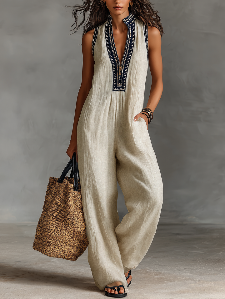 Giada | Tuta in Lino Ricamata Elegante
