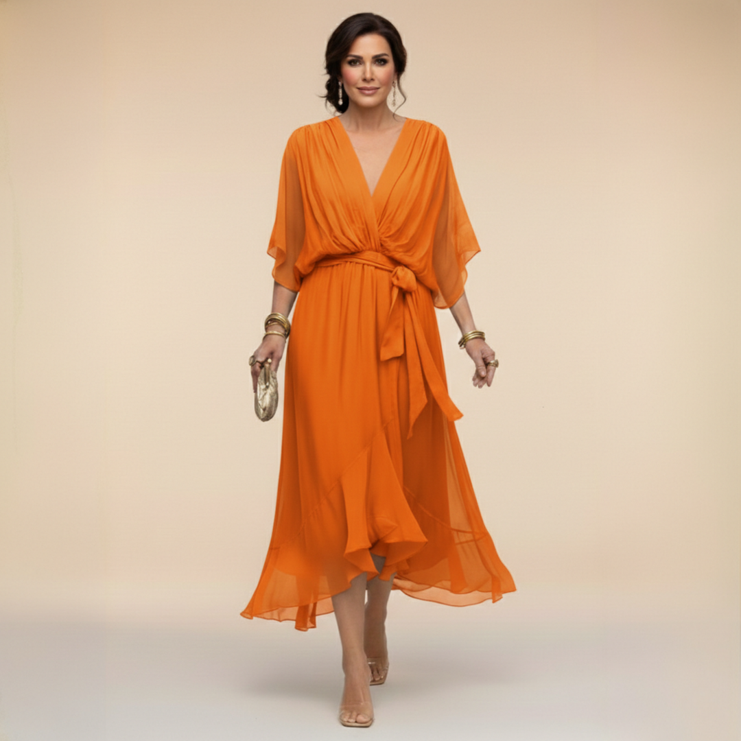 Monica - Vestito in chiffon con scollo a V