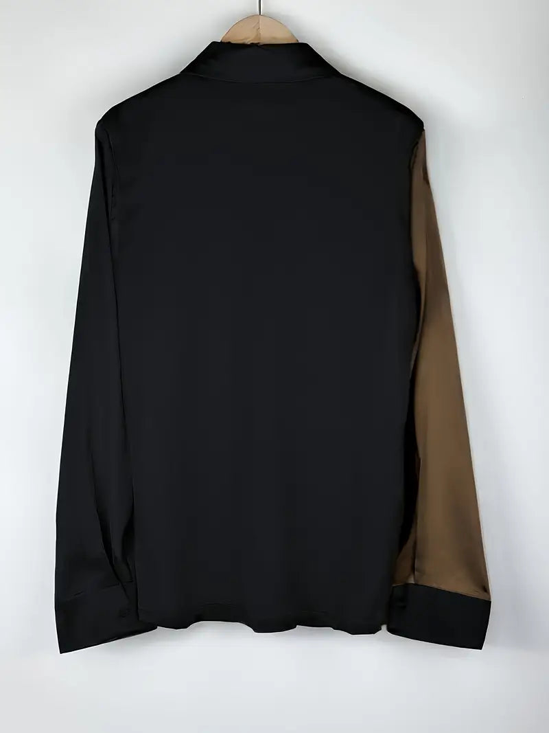 Zillah - Elegante Camicia di Raso con Contrasto per Andare al Lavoro