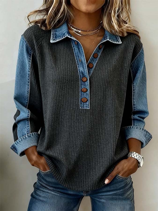 Bianca | Felpa Pullover Donna con Cuciture a Contrasto