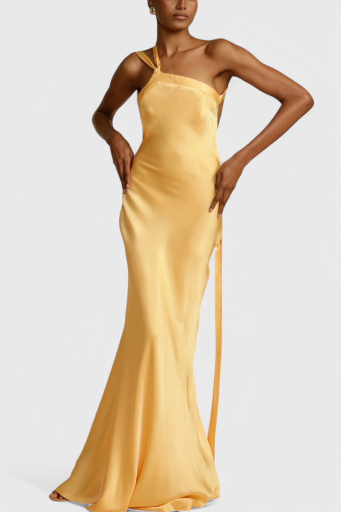 Lucra Vestito Maxi con Spalline Diagonali e Schiena Scoperta
