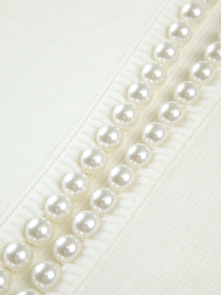 Cardigan con Orlo Strappato e Rifinitura in Perle