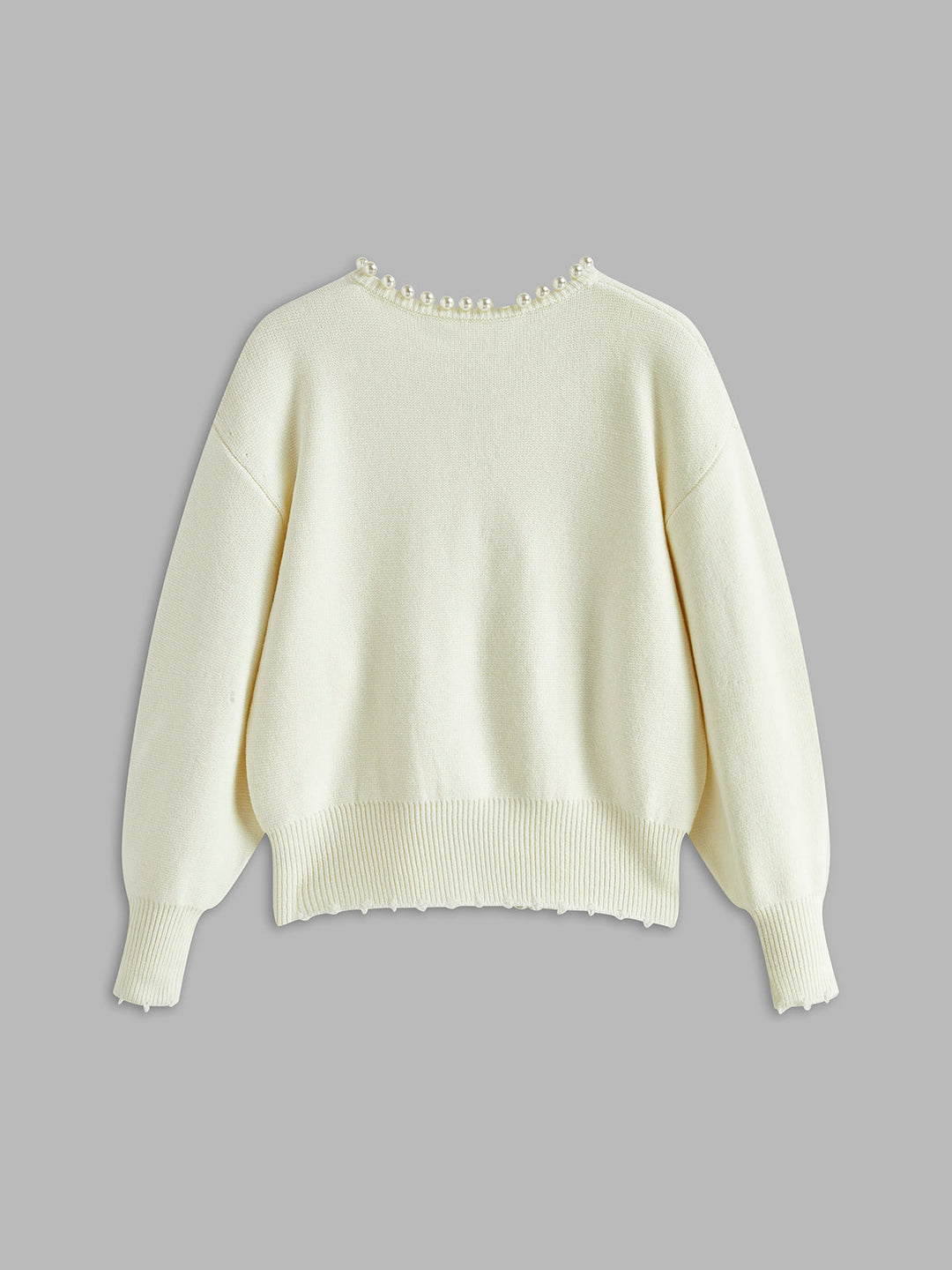 Cardigan con Orlo Strappato e Rifinitura in Perle