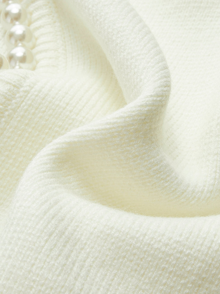 Cardigan con Orlo Strappato e Rifinitura in Perle