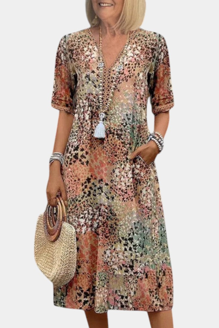 Perla Vestito Midi Boho con Stampa Floreale