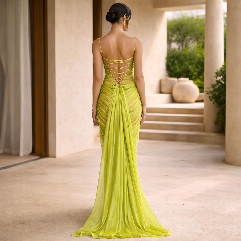 Vestito María | Eleganza Fluida in Verde Lime