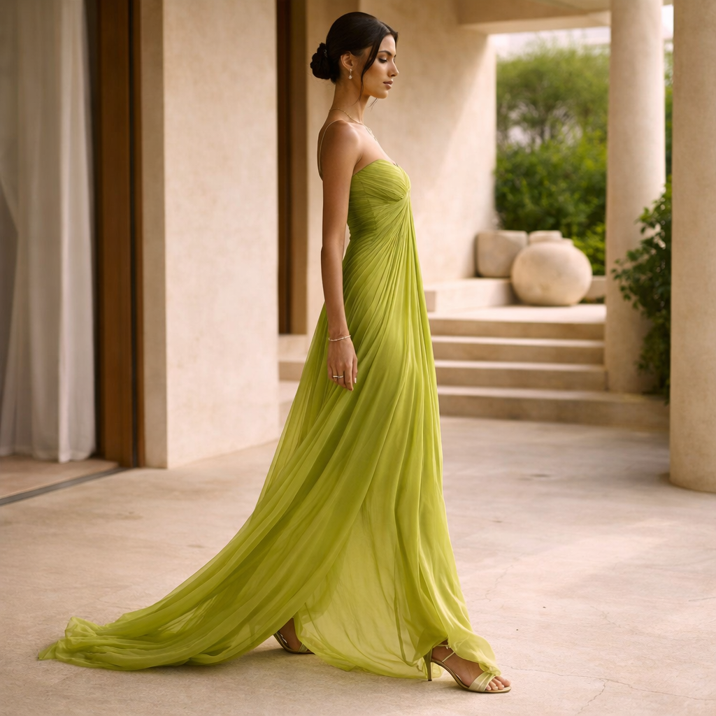 Vestito María | Eleganza Fluida in Verde Lime