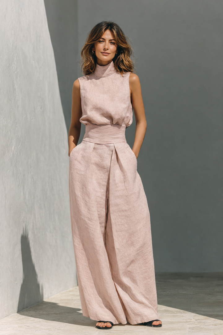 Maria | Completo di canotta e pantaloni larghi in cotone e lino minimalista per donna