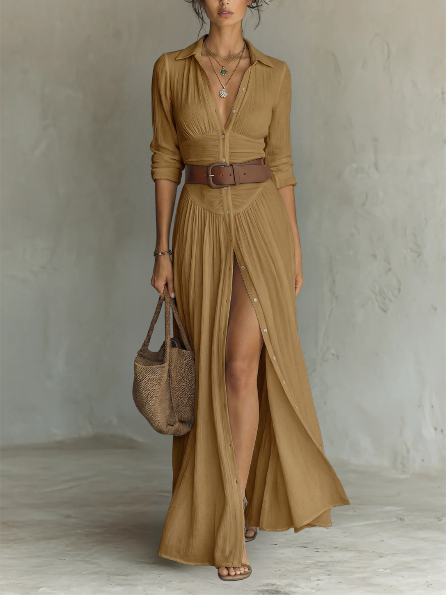 Amélia™ — Abito maxi elegante con colletto a revers