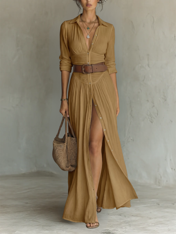 Amélia™ — Abito maxi elegante con colletto a revers