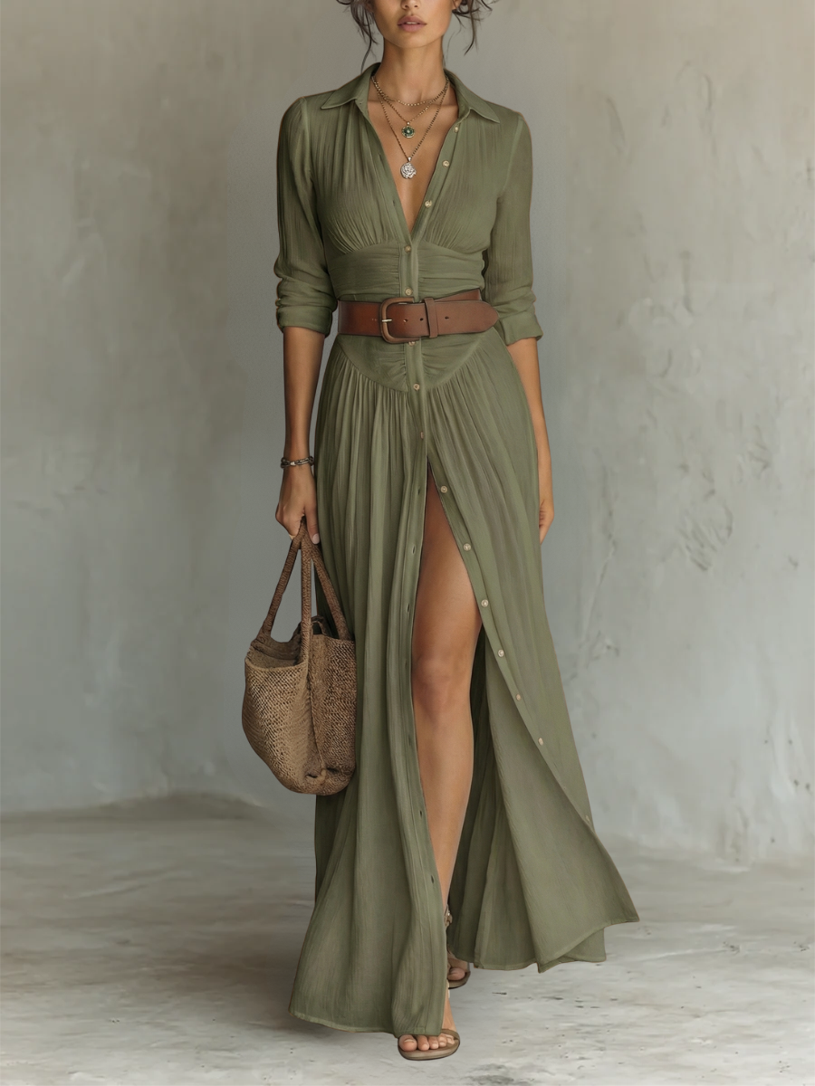 Amélia™ — Abito maxi elegante con colletto a revers