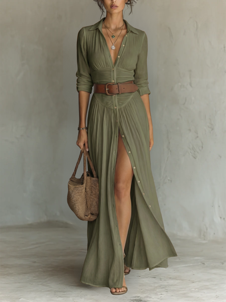 Amélia™ — Abito maxi elegante con colletto a revers
