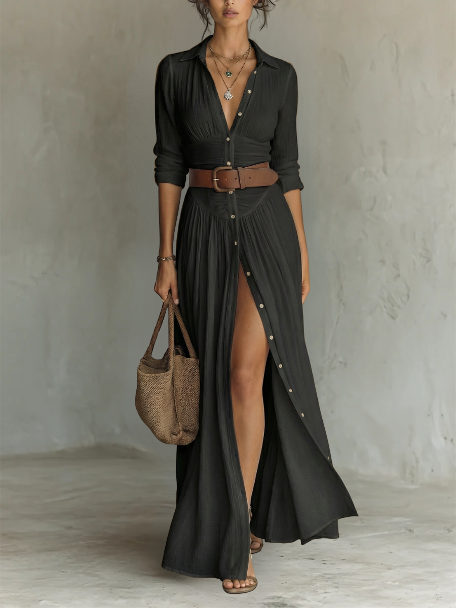 Amélia™ — Abito maxi elegante con colletto a revers