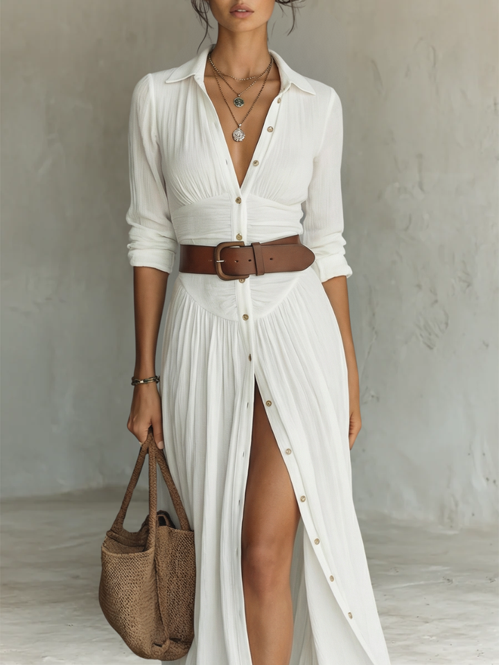 Amélia™ — Abito maxi elegante con colletto a revers