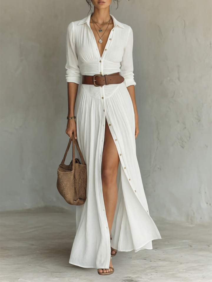 Amélia™ — Abito maxi elegante con colletto a revers