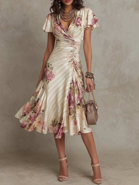 Albas | Abito midi in satin floreale elegante retrò